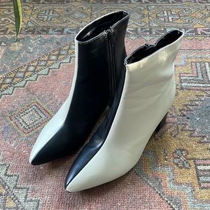 New! Two Tone Half and Half ankle heeled booties